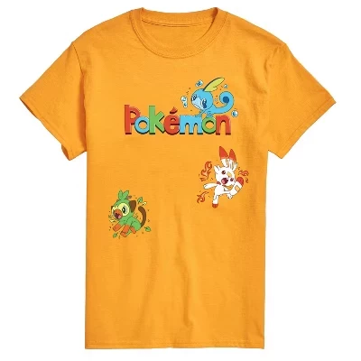 Мужская футболка с коротким рукавом и рисунком Pokémon - Sas Starters золотистого цвета
