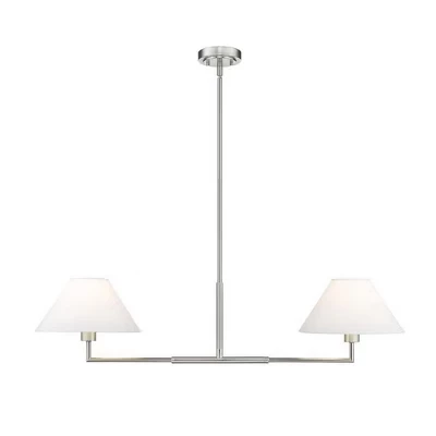 Линейная люстра Leila 2-Light - Современный стальной дизайн с белыми льняными абажурами серебристого цвета