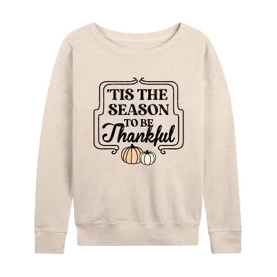 Women's -  - Thanksgiving Lightweight French Terry Wide Neck Long Sleeve Graphic Shirt birch