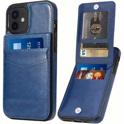 Чехол, совместимый с iPhone 12/12 Pro - [Держатель для карт с 6 слотами] Тонкий кожаный бумажник синего цвета
