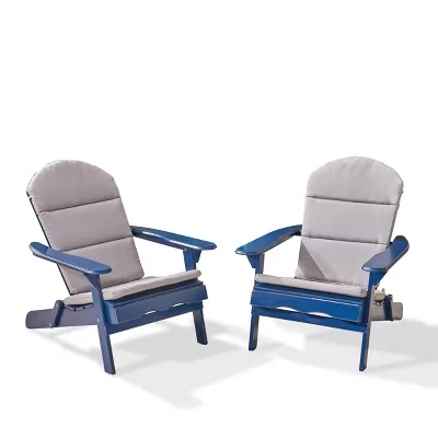 Уличные стулья Malibu из дерева акации Adirondack с подушками (комплект из 2-х) темно-синий/серый