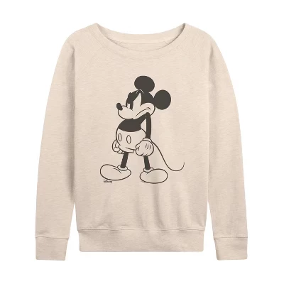 Женская рубашка с рисунком Mad Stand Mickey, легкая французская махровая рубашка с широким вырезом и длинными рукавами.