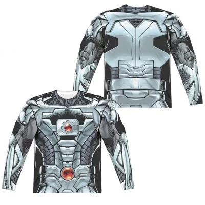 Мужская футболка для костюма Jla Cyborg (принт спереди и сзади) с длинным рукавом белого цвета