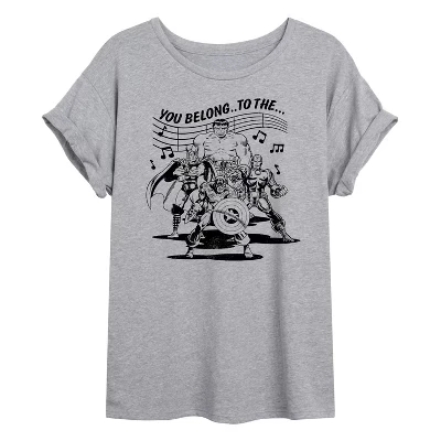 Women's -  - Avengers Merry Marching Society Oversized Graphic T-Shirt gray