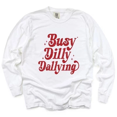 Busy Dilly Dallying Stars Distressed - Женская одежда, окрашенная в белый цвет футболка с длинным рукавом и рисунком