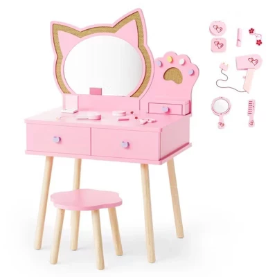 Детский туалетный столик Karl Home с зеркалом котик, розовый