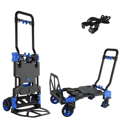 330LB Folding Hand Truck - Heavy Duty Portable Dolly Cart with 4 Rubber Wheels for Travel, Office & Luggage Transport blue