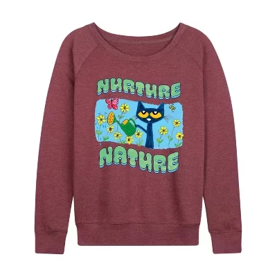 Женская рубашка Nurthure Nature из легкого французского махрового материала с широким вырезом и длинным рукавом с графическим рисунком heather maroon