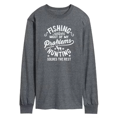 Мужская футболка с графическим рисунком heather charcoal с длинным рукавом для рыбалки, решающая большинство проблем