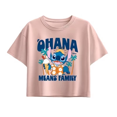 Футболка Ohana Family Fun Stitch с коротким рукавом и графическим рисунком светло-розового цвета