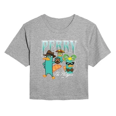 Женская укороченная футболка Perry Platapus Bootleg с графическим рисунком серого цвета