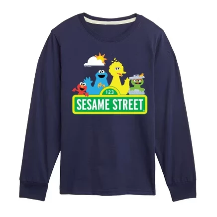 Футболка с рисунком Big Bird Cookie Monster Elmo Oscar с длинным рукавом темно-синего цвета