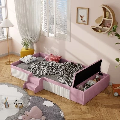 Кровать-тахта ModernLuxe велюровая с оттоманкой, белая
