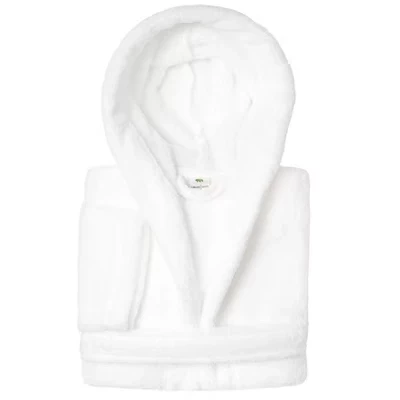 Махровый халат Linum Kids из 100% полиэстера SUPER PLUSH с двойным матовым капюшоном белого цвета