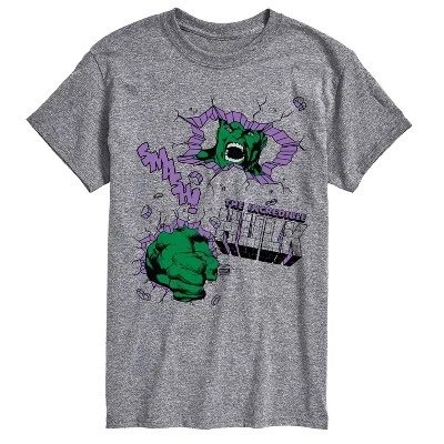 Мужская футболка Marvel Hulk Punch Wall, серый меланж