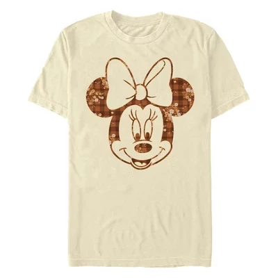 Мужская футболка Mickey & Friends в клетку с цветочным принтом и бантом с Минни, бежевый