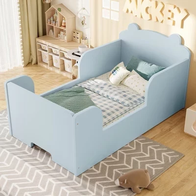 Кровать для детей ModernLuxe Twin с медвежьим изголовьем, голубая