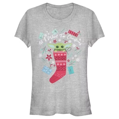 Женская футболка для юниорок The Mandalorian Christmas The Child Stocking Stuffer от athletic heather