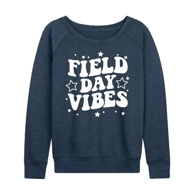 Женская футболка Field Day Vibes из легкого французского махрового материала с широким вырезом и длинными рукавами цвета хизер индиго.