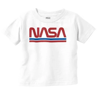 Ретро Классическая космическая футболка с логотипом NASA Worm для малышей и графическим рисунком лицензированного белого цвета