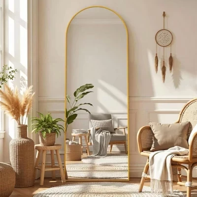 Арочное зеркало в полный рост 59x16 дюймов с небьющимся стеклом Home Decor Зеркало в золотой алюминиевой раме для спальни и ванной комнаты initial