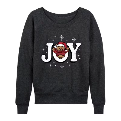 Женская футболка Joy Teddy Bear, легкая французская махровая рубашка с широким вырезом и длинным рукавом, с графическим рисунком heather charcoal