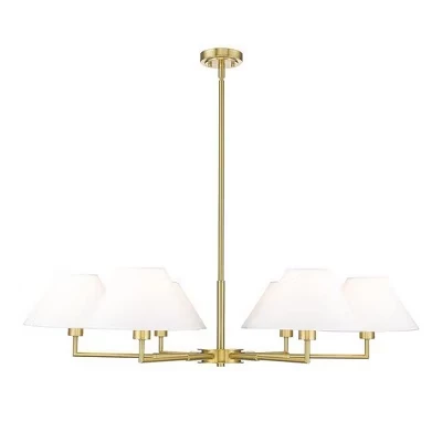 Люстра Leila 6-Light - Современный стальной дизайн с абажурами в стиле ампир, регулируемой яркостью, золотистая с влагоотводом