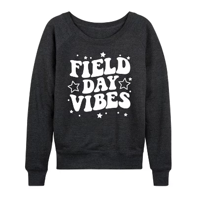 Женская футболка Field Day Vibes из легкого французского махрового материала с широким вырезом и длинными рукавами, выполненная в графическом стиле heather charcoal