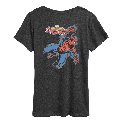 Women's -  - Spider-man Grunge Style Short Sleeve Graphic T-Shirt heather charcoal