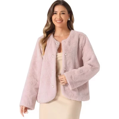 Женский кардиган Allegra K из экомеха, розовый