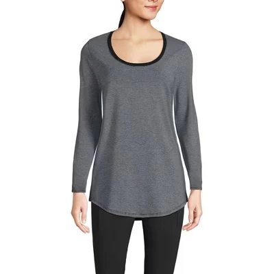 Women's Plus Size Long Sleeve Power Performance Scoop Neck Curved Hem Tunic Tee black