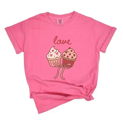 Love Cursive Cupcakes Coquette - Женская одежда, окрашенная футболка с рисунком crunchberry