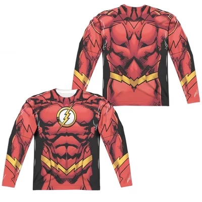 Мужская футболка для костюма Jla Flash 52 (принт спереди и сзади) с длинным рукавом белого цвета