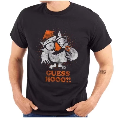 Футболка с изображением совы Тутси на Хэллоуин Guess Hoo Pun для мужчин или женщин Brisco Brands черная