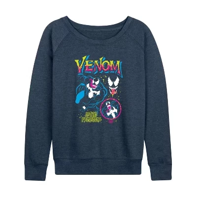 Women's -  - Bootleg Lightweight French Terry Wide Neck Long Sleeve Graphic Shirt heather indigo