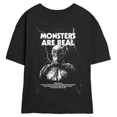 Футболка с портретом Vecna для юниорок и женщин Monsters Are Real черная