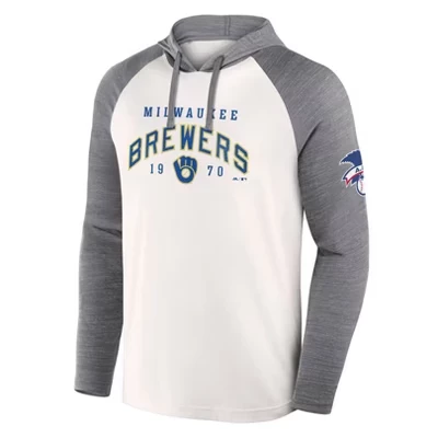 Мужская белая легкая двухслойная толстовка с капюшоном Milwaukee Brewers с длинным рукавом