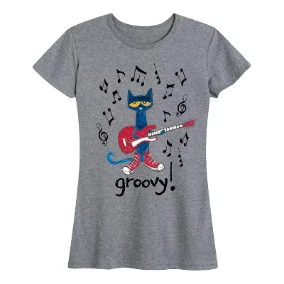 Женская футболка с коротким рукавом и графическим рисунком Pete The Cat - Guitar Groovy, серая