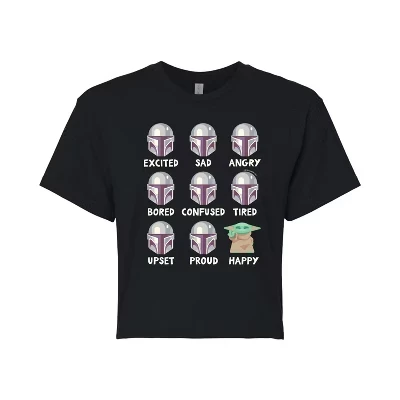 Женская укороченная футболка с рисунком The Mandalorian Mandalorian Moodies, черная