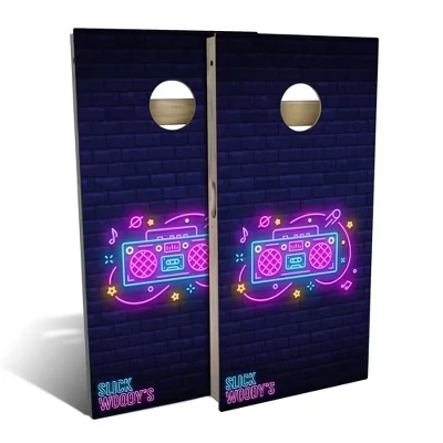 Набор досок Boombox Cornhole 80-х годов | Включает в себя (2) доски, (8) Сумки и дополнительные аксессуары без аксессуаров