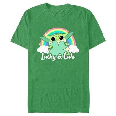 Men's : The Mandalorian Grogu St. Patrick's Day Rainbow Lucky and Cute T-Shirt kelly heather