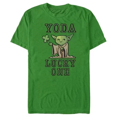 Men's  St. Patrick's Day Cartoon Yoda Lucky One T-Shirt green