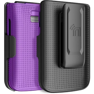 Комбинация для телефона TCL Flip 3 - Жесткий чехол и кобура с зажимом для ремня фиолетового цвета
