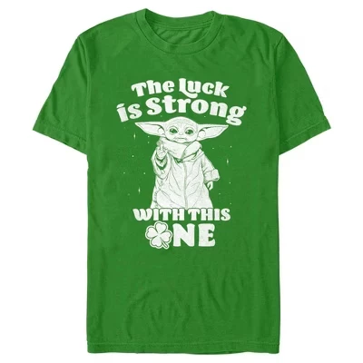 Men's : The Mandalorian Grogu St. Patrick's Day Stars Luck is Strong with this One T-Shirt green