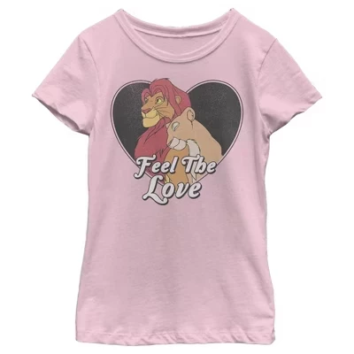 Girl's Lion King Simba and Nala Feel The Love T-Shirt pink