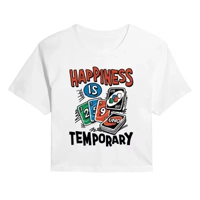 Женская кроп-футболка Uno Happiness is Temporary, белая