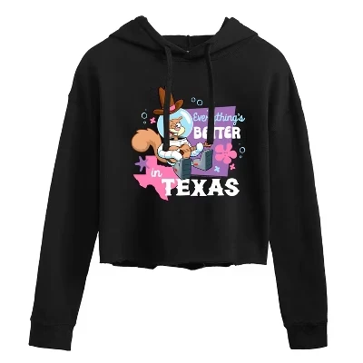 Женская укороченная толстовка с капюшоном Everythings Better In Texas черного цвета с графическим принтом.