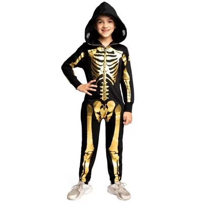 Детский костюм-комбинезон Tipsy Elves Скелет с маской, золотой