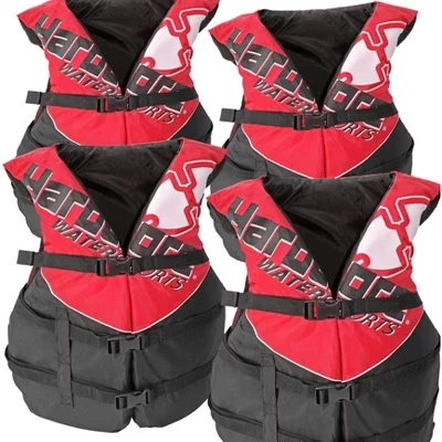 комплект из 4 предметов Hardcore Coast Guard type III PFD для взрослых; спасательный жилет для взрослых; спасательный жилет для плавания; водные лыжи, вейкборд, каяк; красный