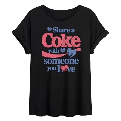 Женская футболка с объемным рисунком Share a Coke Hearts черного цвета